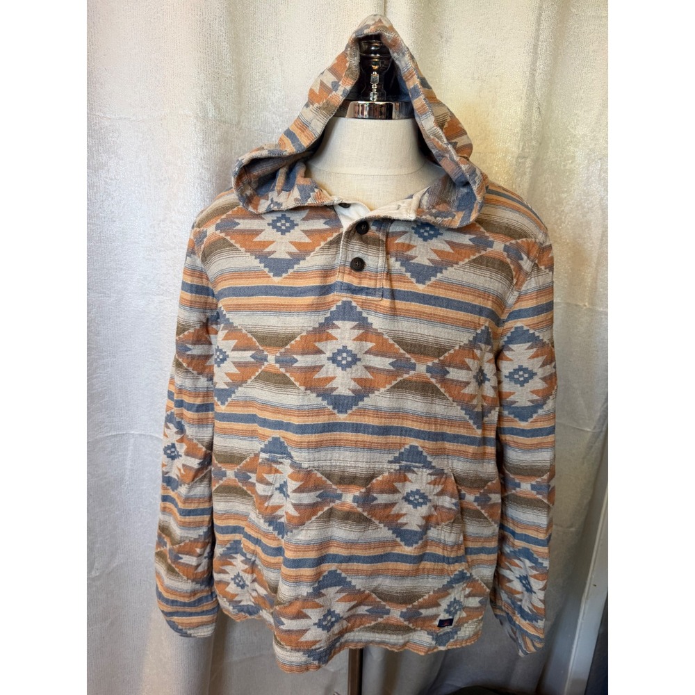 Faherty Brand Mens Organic Cotton Southwestern Henley Hoodie Aztec Large